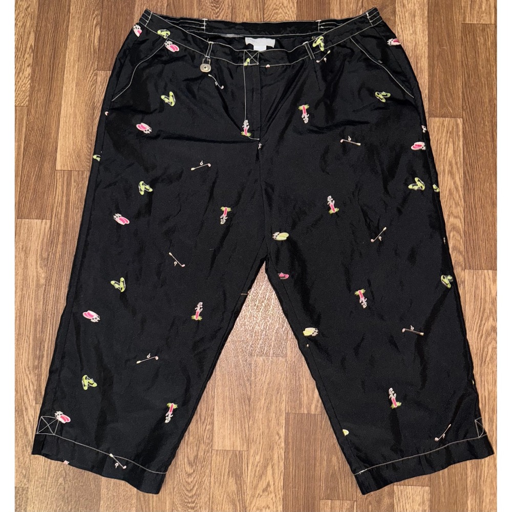 Sag Harbor Golf‎ Capri Pants Golfers Print Cropped Black Size 20W